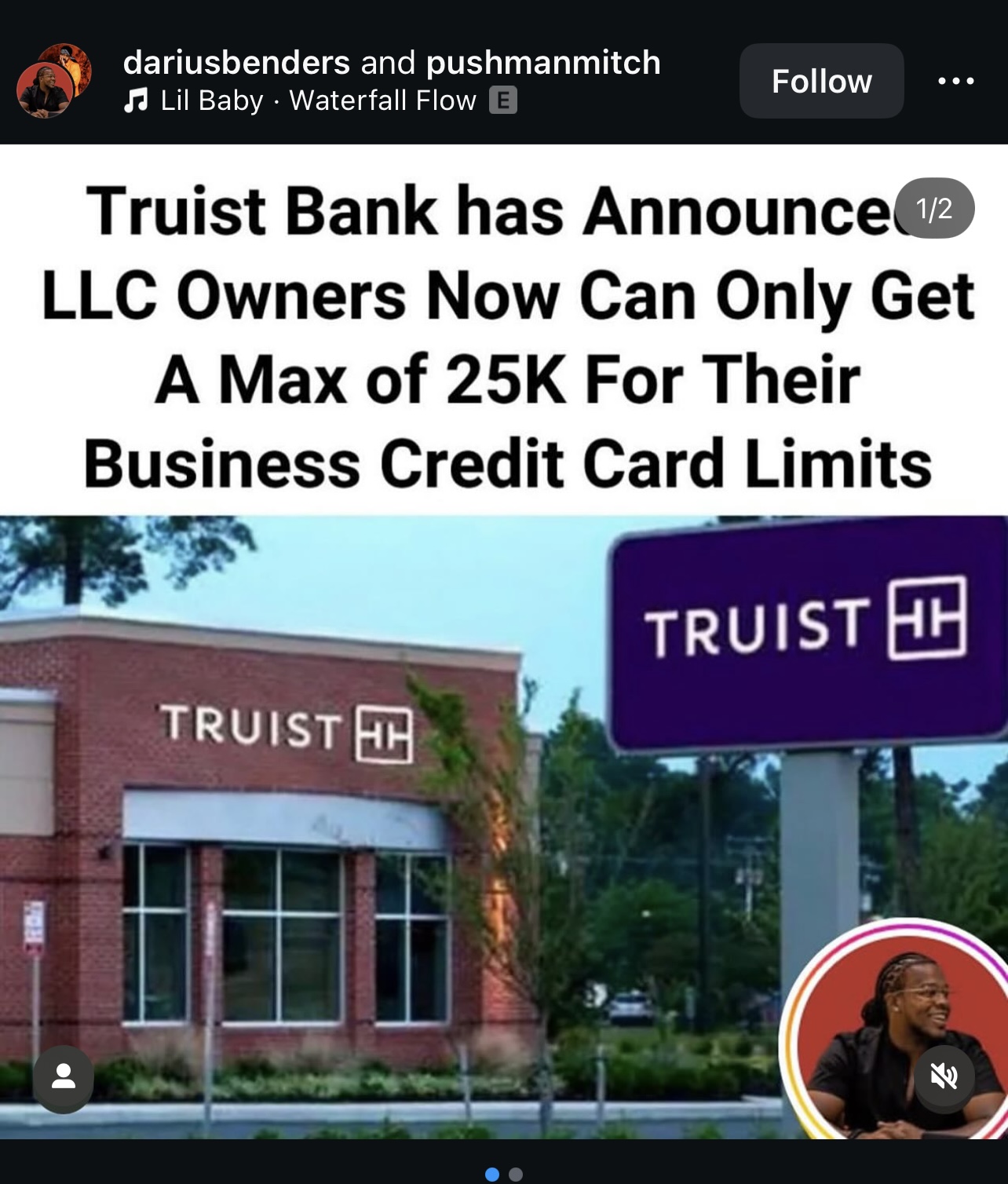 Client content post about Truist Bank announcing LLC owners can get a max of $25K for their business credit card limits