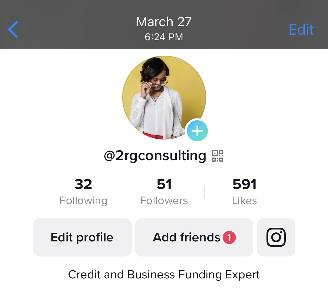 Toni's @2rgconsulting profile before, showing 51 followers